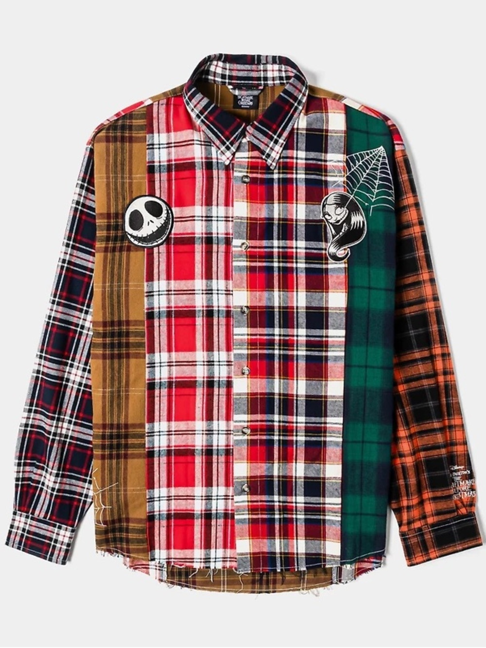 Disney nightmare before Christmas Patchwork Plaid Button-Up Shirt Large adult
